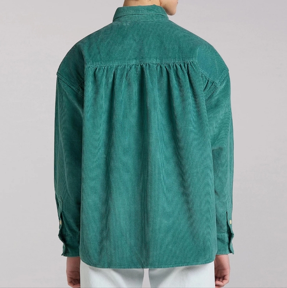 NWT Lee Monaco Green Corduroy Frontier Femme Shirred Button Up Shirt M - Picture 6 of 7